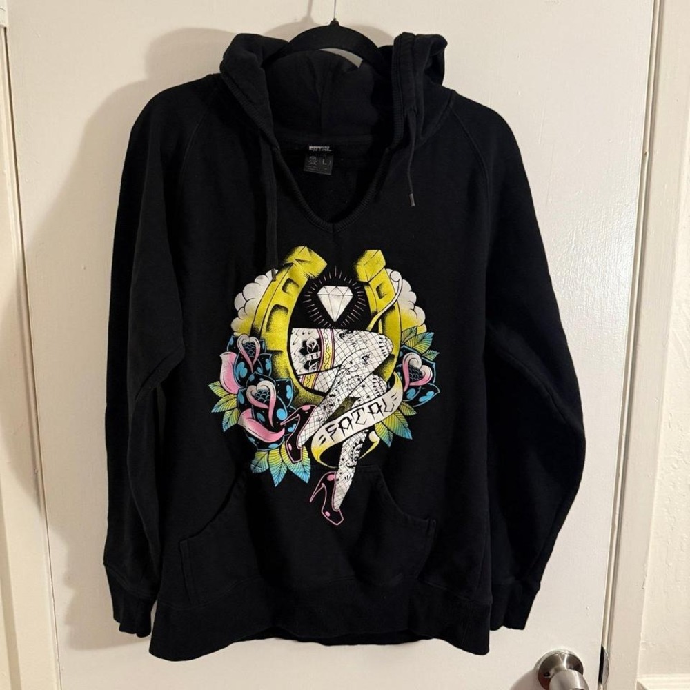Fatal Large Black Men's  Hoodie Graphic Logo Front and Back